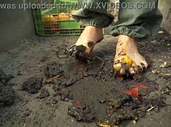 Barefoot Tomato Squashing in Dirt ASMR