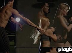 A curvy black mama milf strips lingerie during intense cardio workout revealing her big ass and tits.