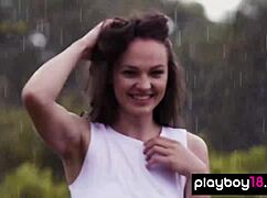all natural ukrainian rita y bares her big boobs in rainy outdoors