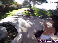 real petite teen 18+ brunette bent over hardcore doggystyle outdoor ass cumshot jizz high definition