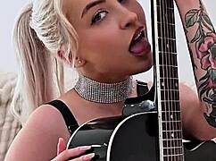 sandra luberc STRIPS her fishnets and leather as russian blonde rock girl teases with tattoos