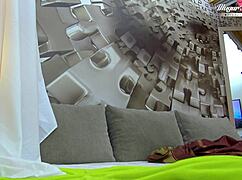 Behind the scenes footage shows small-titted Nesty in her intimate filming session with the couple.