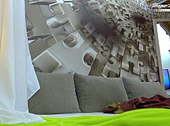 Behind the scenes footage shows small-titted Nesty in her intimate filming session with the couple.