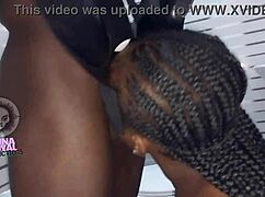 ebony couple's bathroom bang features mad blowjob on big cock with ass shaking