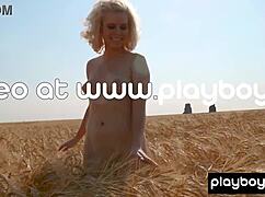 big boobed blonde canadian milf jenessa dawn strips naked on her ranch posing outdoors