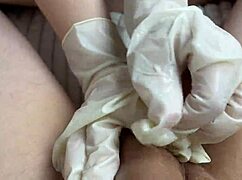 Step Sister Oils Cock Handjob in Latex Gloves Close Up POV