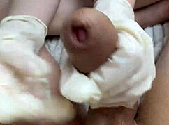 Step Sister Oils Cock Handjob in Latex Gloves Close Up POV