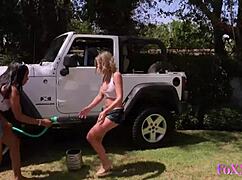 Shy blonde milf with big tits and pussy lips seduces jenna foxx for wet outdoor truck bed muff diving orgasms