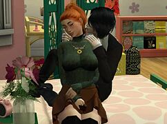 A vampire in The Sims 4 charms and seduces a chubby nerd girl