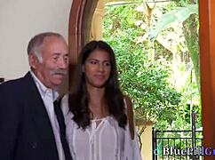 lucky old mexican pensioner rides horny latina teen's shaved pussy cowgirl style