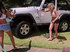 Shy blonde milf with big tits and pussy lips seduces jenna foxx for wet outdoor truck bed muff diving orgasms