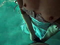 POV babe teases wet body by outdoor pool