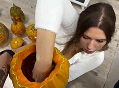 pumpkin... or that sweet pussy? gotta choose while she shakes big tits