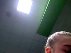 Horny Teen Masturbates in Gym Locker Room Squirts on Bench