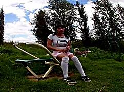 hey old man spots my skirt panties on bike ride wants to fuck me cumshot outdoors
