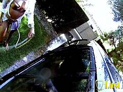 Skinny babe Louana gets fucked hard after sexy carwash!
