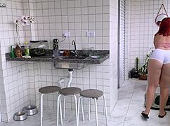 Watching Latina Maid's Big Ass in Shorts