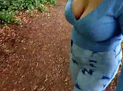 Chubby latina milf flashes huge tits outdoors gropes boobs with stranger publicly