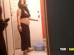 Stepmom bends over washing clothes as stepsons huge cock throbs for her fat ass