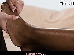 Blonde Ebony Masseuse Oils and Licks Interracial Pussy in Face-Sitting Fantasy Tribbing!