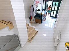 fake hostel voyeur catches petite latina teen's tiny ass getting spied on and smashed