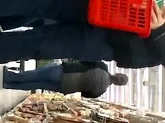 Hidden cam catches jiggling teen booty in tight jeans upskirt style