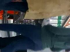 Hidden cam catches jiggling teen booty in tight jeans upskirt style