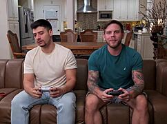 Girlfriend crashes boys night craving double pussy pounding from studs
