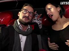 German babe flashes tits picked up on Valentine's for backseat cowgirl doggystyle cumshot letsdoeit