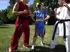 Jade Kush Fights Swallowing Two Cocks Chun-Li Cosplay