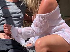 a stranger milf jerked my cock outdoors cumshot in public 😈💦