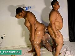 two oiled bbw milfs smother then take my cock doggy