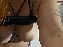 trying lycra panties while fingering for the crowd