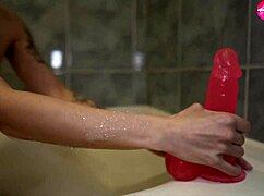 cute skinny 18yo shemale fingers spanks and jerks tight pussy with huge dildo closeup