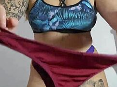 trying lycra panties while fingering for the crowd