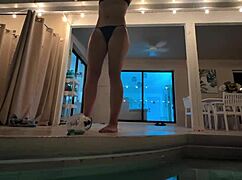 Girlfriend's Late Night Pool Solo Turns Into Wild Fingering Orgasm Frenzy!