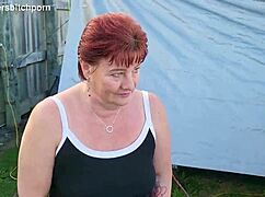 filthy kiwi milf squats and pisses on campground dirt with campers nearby