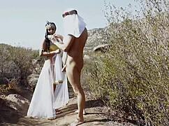 she stripped to her crown and took his massive cock deep outdoors