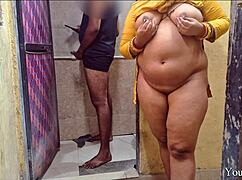 indian stepsis catches chubby aunt's quickie doggystyle creampie wet pussy pounding