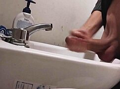 Balls Resting On Sink For Huge Cumshot