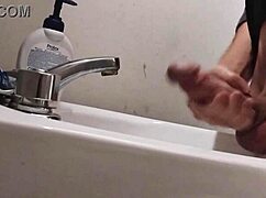 Balls Resting On Sink For Huge Cumshot