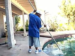 white cougar wife seduce black midget worker with huge fat black cock to interracial cheating fuck when husband away