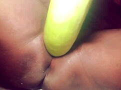 Village wife gets fucked by bottle gourd