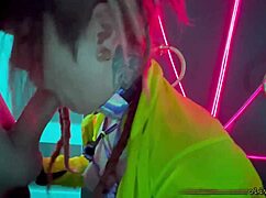 Public sloppy deepthroat in a rave bathroom with goth teen
