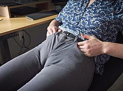 naughty colleague seduces you with camel toe in tight jeans