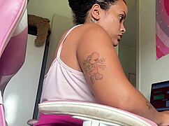 chubby girl lets out loud farts at office desk