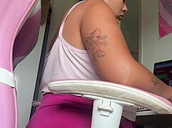 chubby girl lets out loud farts at office desk