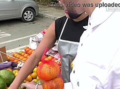 latina fruit vendor agrees to leave with him outdoors