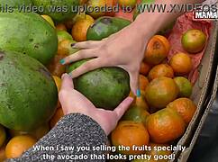 latina fruit vendor agrees to leave with him outdoors