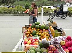 latina fruit vendor agrees to leave with him outdoors